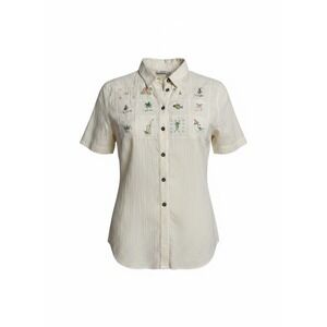 Koret Francisca Womens XL Yellow Seersucker Beach Embroidered Button Down Shirt